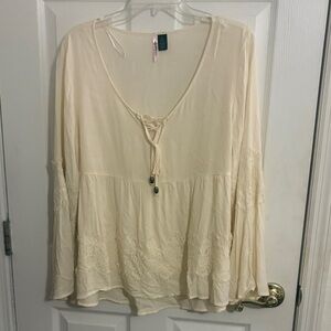 Love By Design Cream Blouse with Lace Accents
